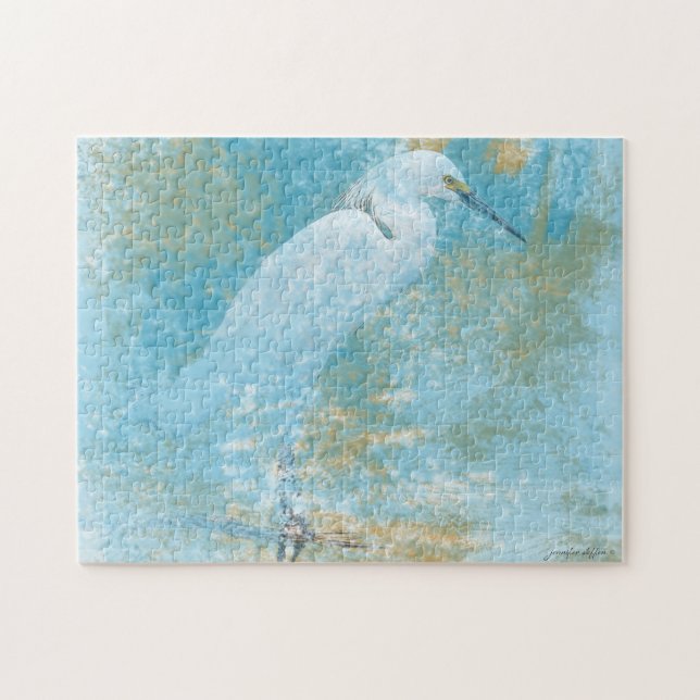 Vackmålad Snowy Egret Coastal Bird Pussel (Horisontell)