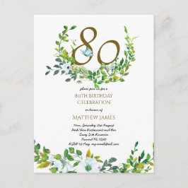 Vackra 80-års födelsedagsinbjudan Postkort Blad Vykort