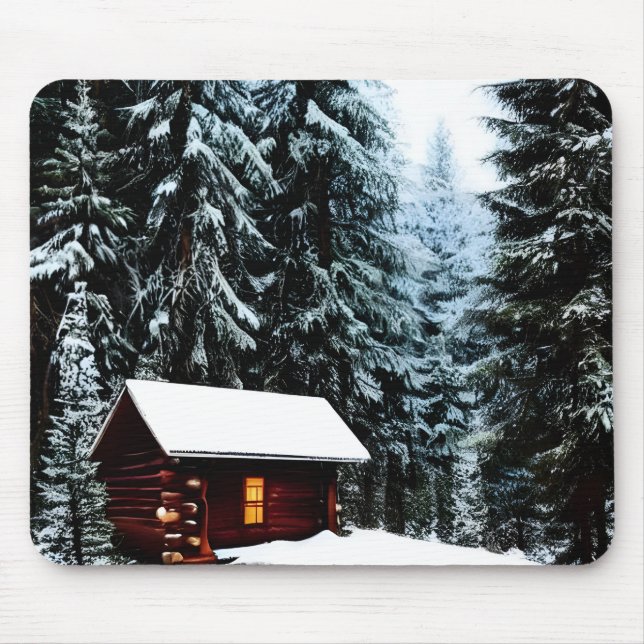 Vackra Abstrakten Lilla vinter Cabin Musmatta (Framsidan)