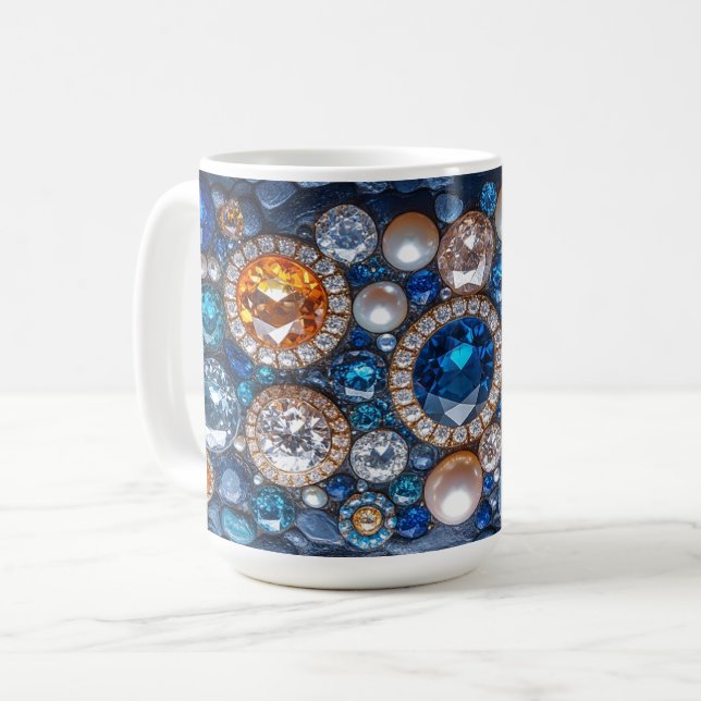 Vackra ädelstenar Diamanter Safirer Pärlor Kaffemugg (Framsida vänster)