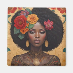 Vackra afrikanska kvinnor med blommor magnet