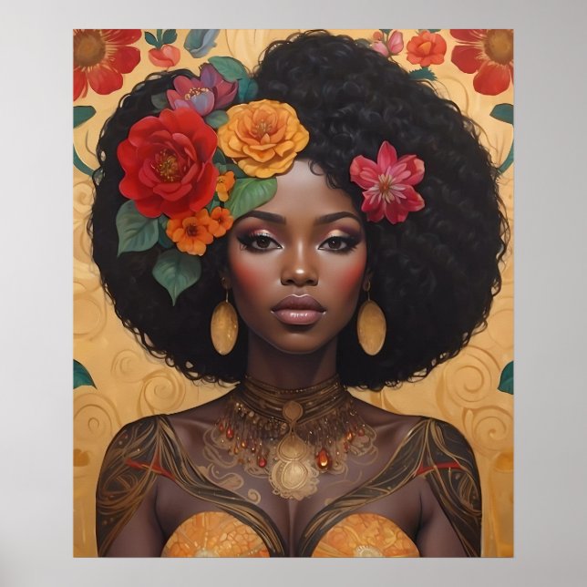 Vackra afrikanska kvinnor med blommor poster (Framsidan)