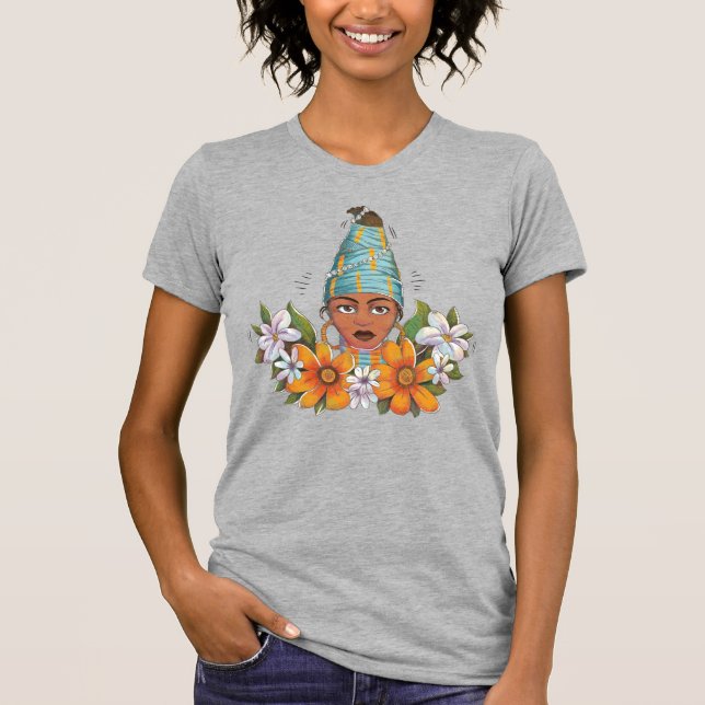 Vackra afrikanska kvinnor med blommor t shirt (Framsida)
