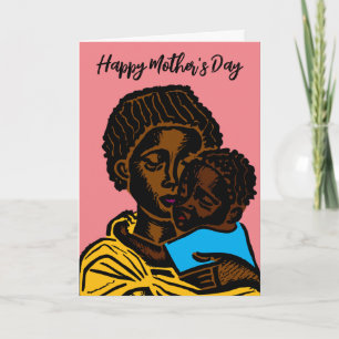 Vackra Afrikas Mor och Child Woodcut Helgdag Kort