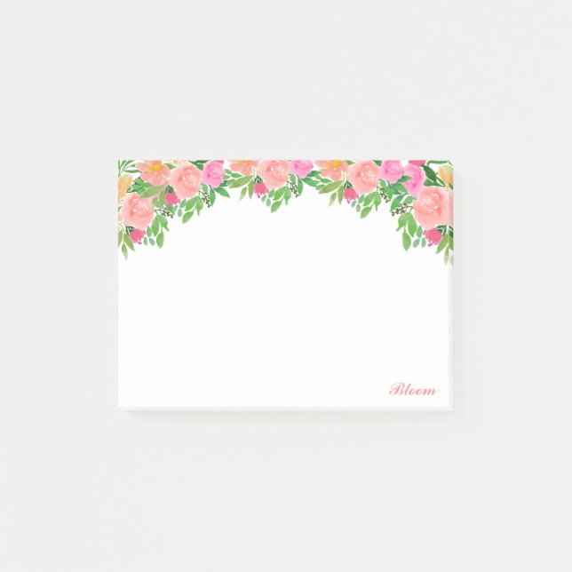 Vackra akvarell rosa blommor & kalligrafi post-it block (Framsida)