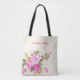Vackra akvarell rosa rosor kvinnlig blomster handv tygkasse