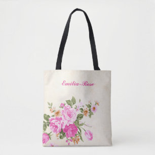 Vackra akvarell rosa rosor kvinnlig blomster handv tygkasse