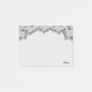 Vackra akvarell silver blommor & kalligrafi post-it block