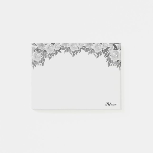Vackra akvarell silver blommor & kalligrafi post-it block (Framsida)