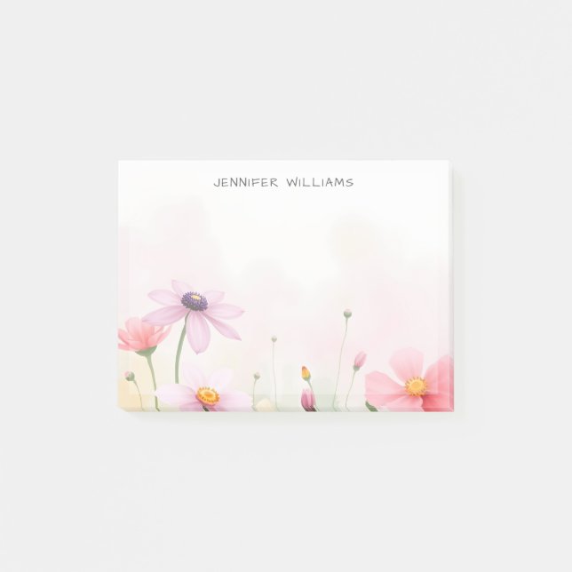 Vackra akvarell vilda blommor äng post-it block (Framsida)