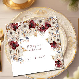 Vackra akvarell vita rosor burgunder poppies pappersservett