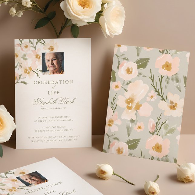 Vackra akvarellblommor firande av livet inbjudningar (Beautiful Watercolor Florals Celebration of Life Invitation)