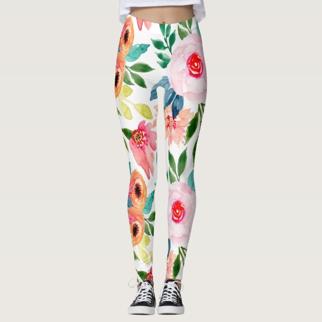 Vackra akvarellblommor leggings (Framsida)