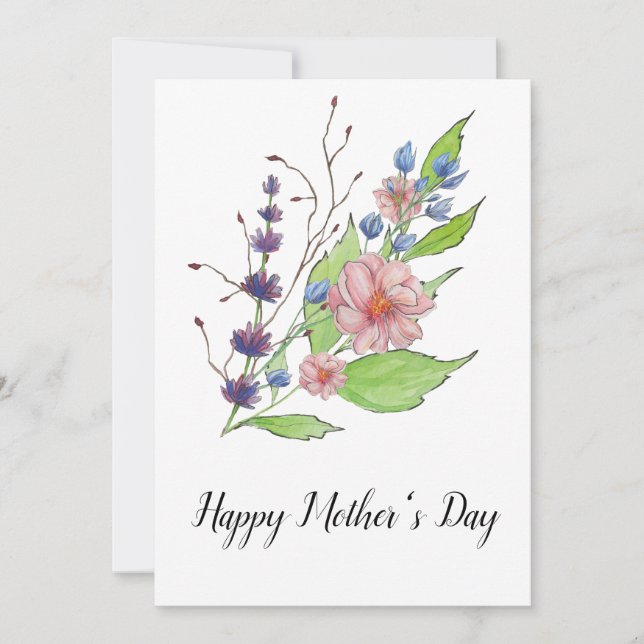 Vackra akvarellblommor Mors Dag-kort Julkort (Framsida)
