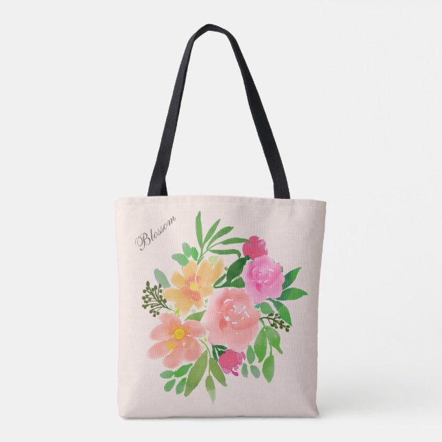 Vackra akvarellblommor på elfenben tygkasse (Baksida)