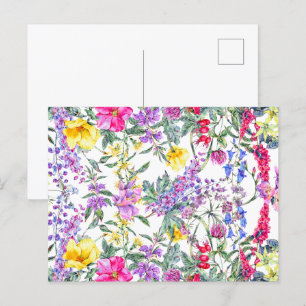 Vackra akvarellfärgade vilda blommor vykort