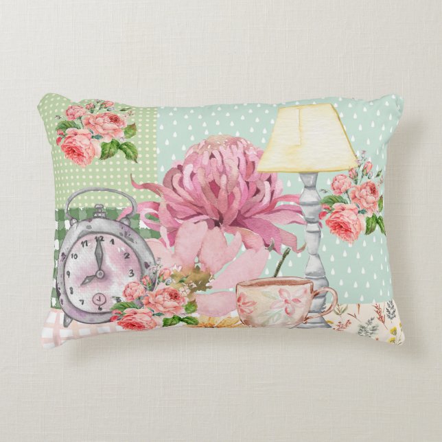 Vackra akvarellillustrationer som blommor Rosa Prydnadskudde (Framsidan)