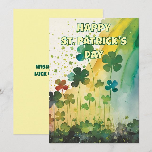 Vackra akvarellklöver St. Patrick's Day-kort Julkort (Fram/baksida)