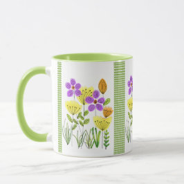 Vackra akvarellvildblommor med grön gingham mugg