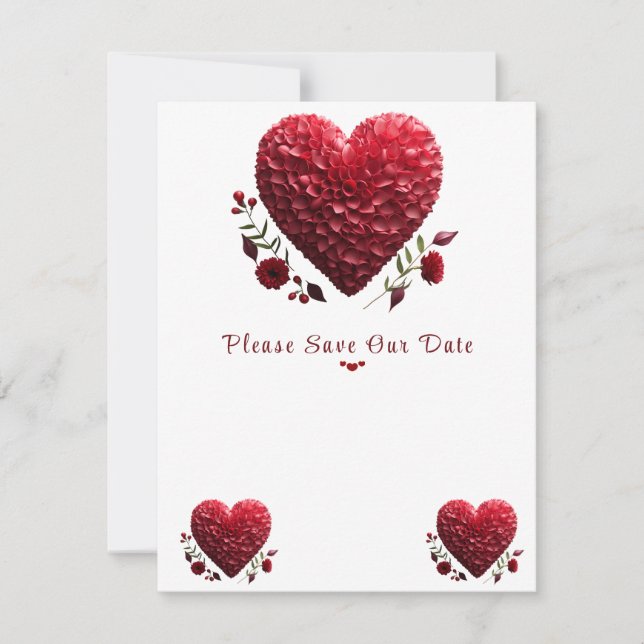 Vackra Alla hjärtans dag Flower Petals Hearts Spara Datumet (Framsida)