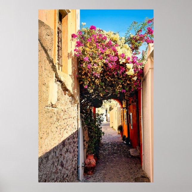 Vackra Alleyway i Santorini, Grekland Poster (Framsidan)
