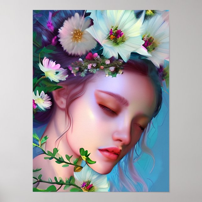Vackra älvor blommor i hår Fantasy konst   Poster (Framsidan)