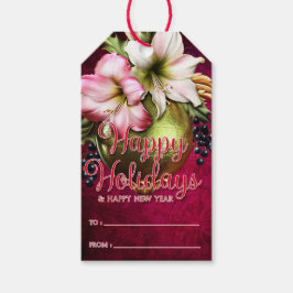 Vackra Amaryllis och Ornament Glad helg Presentetikett