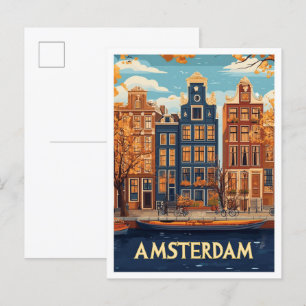 Vackra Amsterdams konstverk Illustration Travel Vykort