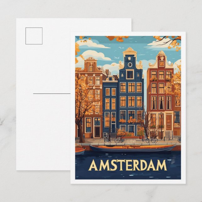Vackra Amsterdams konstverk Illustration Travel Vykort (Fram/baksida)