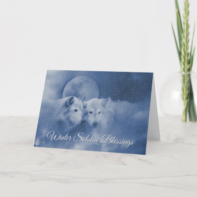 Vackra andliga vargar vintersolstånd kort (Framsida)