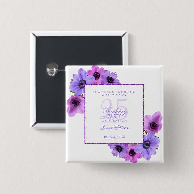 Vackra Anemoner Blommig 25-årsdag Knapp (Framsida & baksida)