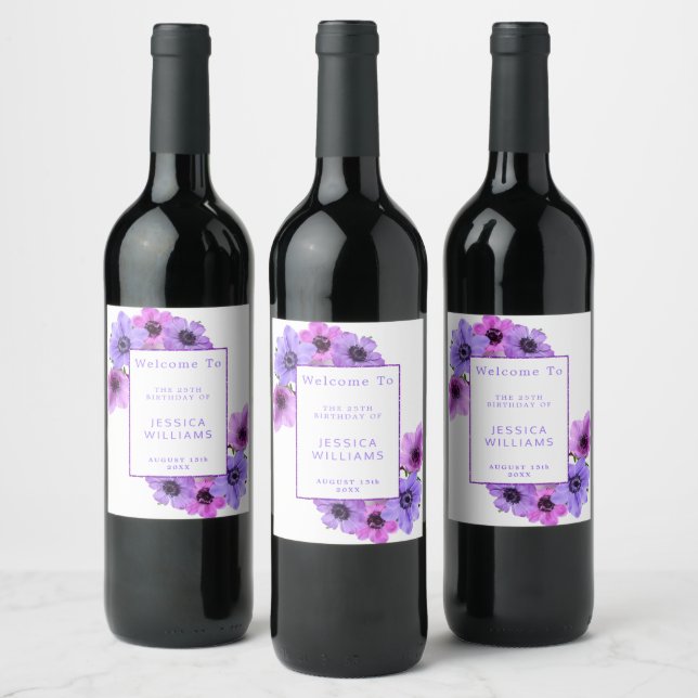 Vackra Anemoner Blommig 25-årsdag Vinflaska Etikett (Flaskor)