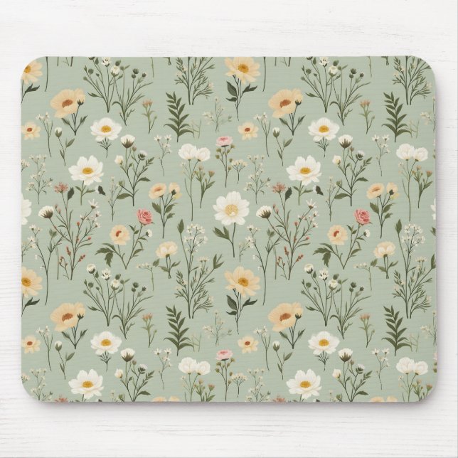 Vackra ängsblommor på grönt musmatta (Framsidan)
