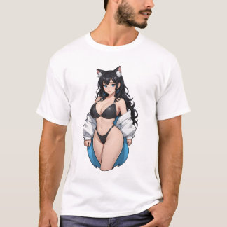 Vackra animerade kattflicka t shirt