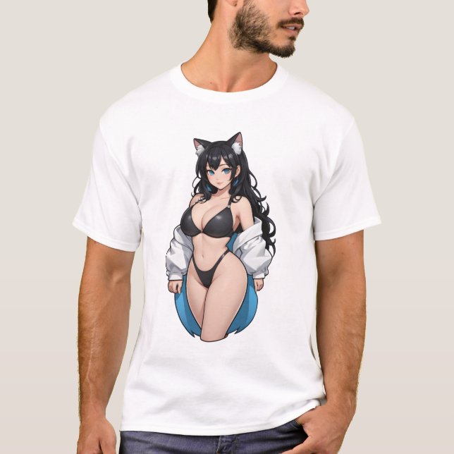 Vackra animerade kattflicka t shirt (Framsida)