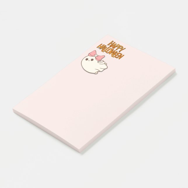 Vackra Anteckningar — Söt Spökis i Rosa Post-it Block (Vinklad)