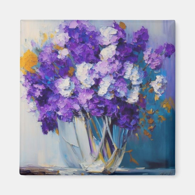 Vackra antika lila blommor magnet (Framsidan)