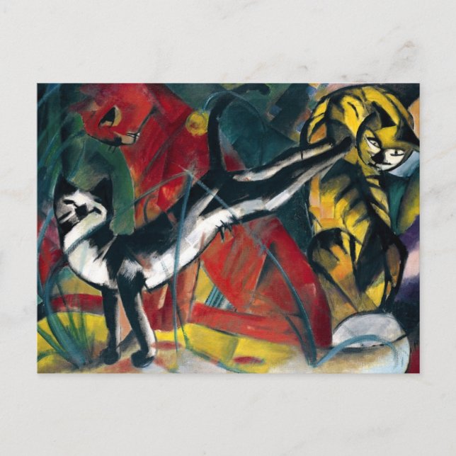 Vackra antika oljemålningar tre katter vykort (Framsida)