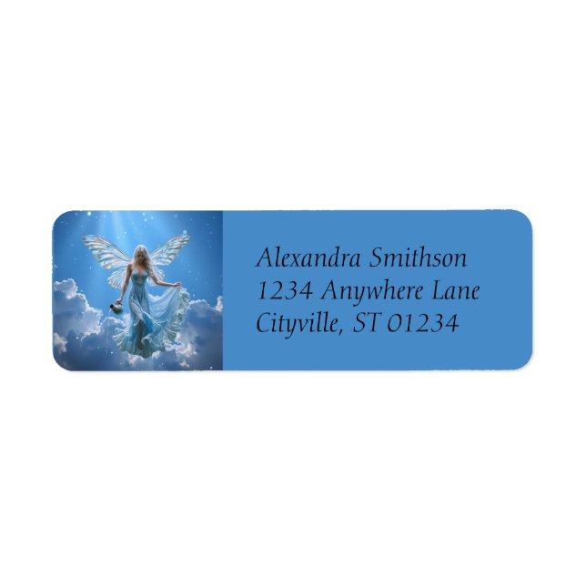 Vackra Aquarius Fairy i Clouds Returadress Etikett (Framsidan)