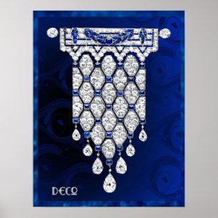 Vackra Art Deco Jewelry Poster. (Blå) Poster