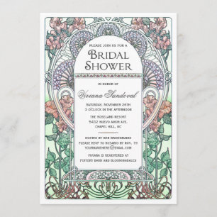 Vackra Art Nouveau bröllopsdusch-inbjudningar Inbjudningar