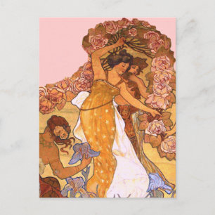 Vackra Art nouveau-kvinnor med iriser och Ro Vykort