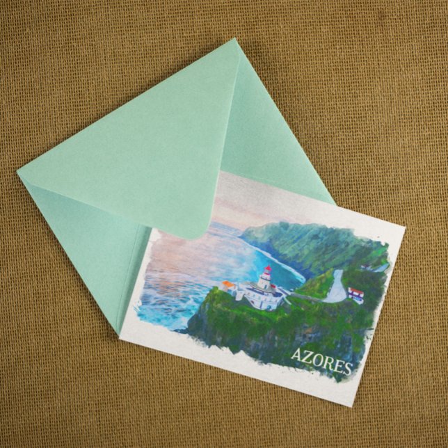 Vackra Azorerna Atlantöarna Vattenfärg Vykort (stunning azores atlantic island postcard)