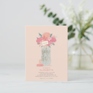 Vackra Baby Flaska och blommor - inbjudan att dusc