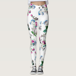 Vackra baljväxter av Rosa ros och blå Blommigt Leggings