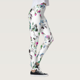 Vackra baljväxter av Rosa ros och blå Blommigt Leggings