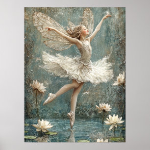 Vackra Ballerina Fairy Lily Pond White Flowers Poster