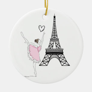 Vackra Ballerina och Eiffel Torn Dance Ballet Julgransprydnad Keramik