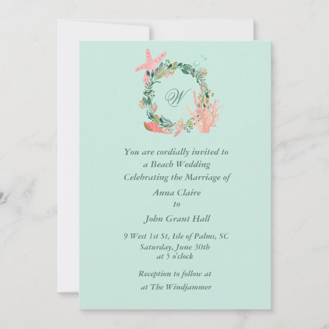 Vackra Beach-bröllopsmeddelanden | Anpassningsbar Inbjudningar (Framsida)