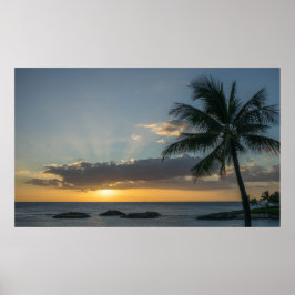 Vackra Beach Sunset Handflatan Träd Clouds Islands Poster
